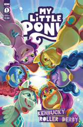 Size: 2063x3131 | Tagged: safe, artist:natalie haines, idw, official comic, hitch trailblazer, izzy moonbow, misty brightdawn, pipp petals, sunny starscout, zipp storm, earth pony, pegasus, pony, unicorn, g5, kenbucky roller derby #1, my little pony: kenbucky roller derby, official, spoiler:g5, colored eyebrows, colored wings, comic cover, cover, cover art, eyebrows, eyes closed, female, folded wings, group, helmet, high res, horn, male, mane five, mane six (g5), mane stripe sunny, mare, multicolored wings, my little pony logo, open mouth, open smile, rebirth misty, royal sisters (g5), sextet, siblings, signature, sisters, smiling, stallion, whistle, whistle necklace, wings