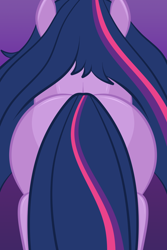 Size: 1000x1500 | Tagged: safe, ai assisted, ai content, artist:rugalack moonstar, twilight sparkle, pony, unicorn, g4, alternate hairstyle, back, back of head, butt, female, gradient background, horn, large butt, mane, mare, plot, rear view, solo, spine, strategically covered, tail, tail censor, thicc thighs, twibutt, unicorn twilight