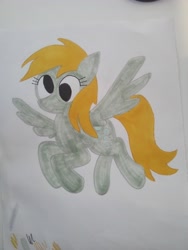 Size: 3120x4160 | Tagged: safe, artist:dhm, derpy hooves, g4, cute, flying, marker drawing, simple background, solo, traditional art