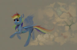 Size: 1240x805 | Tagged: safe, artist:dearmary, rainbow dash, pegasus, pony, g4, cloud, female, flying, mare, outdoors, solo