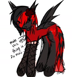 Size: 1614x1715 | Tagged: safe, artist:poniesinmyhead, oc, oc only, oc:cole (poniesinmyhead), bat pony, pony, bat pony oc, emo, red and black oc, solo