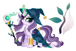 Size: 3488x2370 | Tagged: safe, artist:afterglory, oc, oc only, hybrid, pony, unicorn, zony, g4, adoptable, alternate versions at source, bangles, base used, bracelet, bracer, cape, clothes, coat markings, colored pupils, curved horn, eye clipping through hair, eyeshadow, female, female oc, fluffy tail, for sale, glowing, glowing horn, glowing mane, glowing tail, green eyes, green eyeshadow, green magic, green pupils, halloween, hat, high res, holiday, horn, jewelry, lavender coat, leg stripes, long mane, long tail, looking back, magical lesbian spawn, makeup, mare, mare oc, multicolored mane, multicolored tail, necklace, offspring, parents:glimmercora, purple coat, purple eyeshadow, purple mane, purple tail, signature, simple background, smiling, solo, staff, standing, striped mane, striped tail, stripes, tail, tail accessory, tail jewelry, thick eyelashes, three quarter view, tied tail, transparent background, witch hat, zony oc