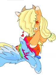 Size: 788x1051 | Tagged: safe, artist:poniesinmyhead, applejack, rainbow dash, earth pony, pegasus, pony, g4, duo, duo female, female, lesbian, mare, ship:appledash, shipping, simple background, sleeping, white background