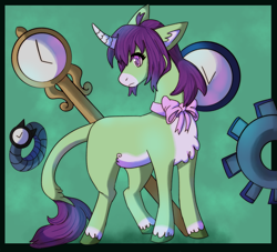 Size: 2127x1935 | Tagged: safe, artist:cinnamonsparx, oc, oc only, pony, unicorn, clock, female, horn, mare, neck bow, solo