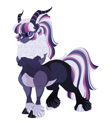 Size: 4947x5557 | Tagged: safe, artist:gigason, oc, oc only, oc:kheiron, centaur, taur, g4, absurd resolution, adoptable, bangs, black sclera, chest fluff, claws, coat markings, colored, colored arms, colored belly, colored chest fluff, colored claws, colored fetlocks, colored hooves, colored horns, colored legs, colored pinnae, colored pupils, colored sclera, crossed arms, ear fluff, elbow fluff, eye clipping through hair, facial markings, flat colors, frown, gradient hair, gradient horns, gradient tail, hooves, horns, interspecies offspring, leg markings, long hair, long tail, looking back, mismatched hooves, multicolored hair, multicolored hooves, multicolored tail, nonbinary, nonbinary oc, obtrusive watermark, offspring, pale belly, parent:lord tirek, parent:twilight sparkle, parents:twirek, ponytail, purple eyes, purple fur, purple hooves, raised leg, red pupils, shiny hooves, sidebangs, simple background, snip (coat marking), socks (coat markings), solo, standing, standing on three hooves, straight hair, straight tail, striped horns, tail, three quarter view, tied hair, transparent background, unshorn fetlocks, wall of tags, watermark