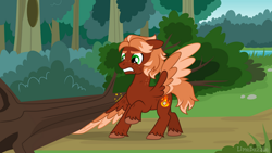 Size: 1280x720 | Tagged: safe, artist:limedazzle, oc, oc only, oc:golden flare, pegasus, pony, forest, male, nature, outdoors, solo, stallion, stuck, trapped, tree