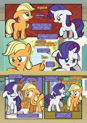 Size: 1920x2715 | Tagged: safe, artist:alexdti, applejack, rarity, earth pony, pony, unicorn, comic:how we met, g4, female, filly, filly applejack, filly rarity, floppy ears, horn, magic, pencil, younger