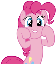 Size: 8000x9124 | Tagged: safe, artist:mastermcnugget, pinkie pie, earth pony, g4, bipedal, excited, female, looking at you, mare, raised hooves, simple background, smiling, touching face, transparent background, vector