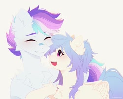 Size: 2459x1979 | Tagged: safe, oc, oc only, oc:bubblebeat, oc:pony hawk, pony, bandage, bandaid, bandaid on nose, blushing, chest fluff, couple, cute, duo, duo male and female, ear fluff, female, freckles, happy, male, shipping