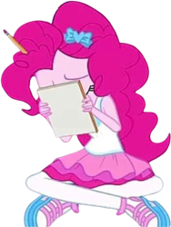 Size: 1899x2520 | Tagged: safe, edit, edited screencap, editor:mrtoonlover83, screencap, pinkie pie, human, equestria girls, g4, my little pony equestria girls: better together, the finals countdown, background removed, female, not a vector, notepad, pencil in hair, simple background, solo, transparent background