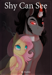 Size: 2100x3000 | Tagged: safe, artist:evehly, fluttershy, king sombra, pegasus, pony, unicorn, fanfic:shy can see, g4, chains, fanfic, fanfic art, fanfic cover, female, fimfiction, horn, male, ship:sombrashy, shipping, straight