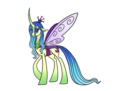 Size: 4090x3068 | Tagged: safe, artist:melspyrose, queen chrysalis, changedling, changeling, g4, changedling queen, concave belly, curved horn, female, horn, purified chrysalis, reformed, reformed villain, simple background, slender, solo, tall, thin, transparent background