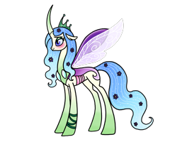 Size: 6478x5177 | Tagged: safe, artist:melspyrose, queen chrysalis, changedling, changeling, g4, changedling queen, concave belly, curved horn, female, horn, purified chrysalis, reformation, reformed, reformed villain, simple background, slender, solo, story included, tall, thin, transparent background