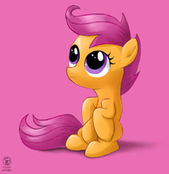 Size: 1947x2000 | Tagged: safe, artist:supersmurgger, scootaloo, pegasus, pony, g4, my little pony: friendship is magic, the cutie mark chronicles, blank flank, cute, cutie mark crusaders, female, filly, foal, signature, simple background, sitting, solo, wingless