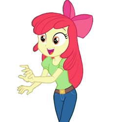 Size: 600x600 | Tagged: safe, anonymous editor, edit, edited screencap, screencap, apple bloom, equestria girls, g4, background removed, belt, female, grin, happy, hips, open mouth, simple background, smiling, solo, white background, wide hips