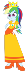 Size: 1237x3149 | Tagged: safe, artist:noahishere18, rainbow dash, human, equestria girls, g4, clothes, crown, cute, dashabetes, dress, female, gloves, gown, hand on hip, high heels, jewelry, princess daisy, rainbow dash always dresses in style, regalia, shoes, simple background, solo, super mario bros., transparent background