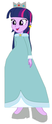 Size: 759x1799 | Tagged: safe, artist:noahishere18, twilight sparkle, equestria girls, g4, clothes, crown, dress, ear piercing, earring, high heels, jewelry, piercing, princess rosalina, regalia, rosalina, shoes, simple background, solo, super mario bros., transparent background