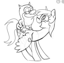 Size: 1361x1341 | Tagged: safe, artist:partyponypower, derpy hooves, cat, pegasus, pony, g4, clothes, crossover, duo, duo male and female, eyelashes, female, gloves, looking at each other, looking at someone, male, mare, nickelodeon, open mouth, open smile, ren and stimpy, riding, riding a pony, simple background, smiling, smiling at each other, stimpson j cat, stimpy, white background, wings, wings down