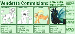 Size: 2580x1200 | Tagged: safe, artist:vendette, applejack, queen chrysalis, changeling, changeling queen, pony, g4, advertisement, butt, commission, commission example, commission info, commission open, female, green, green background, licking, licking lips, mare, plot, simple background, tongue out