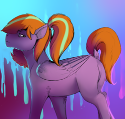 Size: 2300x2200 | Tagged: safe, artist:mylittlegodzilla, oc, oc only, oc:beatrice creux, pegasus, pony, abstract background, butt, dock, gradient background, pegasus oc, plot, solo, tail