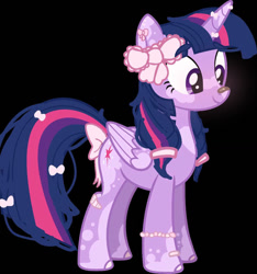 Size: 864x924 | Tagged: safe, artist:mlpedits123, twilight sparkle, alicorn, pony, g4, bandaid, bandaid on nose, black background, bow, simple background, solo, tail, tail bow, twilight sparkle (alicorn)