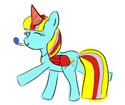 Size: 1099x924 | Tagged: artist needed, safe, oc, oc only, oc:terri softmare, pony, butt, hat, party hat, party horn, plot, simple background, solo, white background