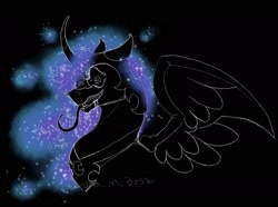 Size: 2385x1777 | Tagged: safe, artist:luna_mcboss, nightmare moon, alicorn, pony, mlp fim's fourteenth anniversary, g4, alicorn wings, armor, black background, blue mane, bust, creepy, creepy smile, curved horn, drool, drool string, ears back, fangs, halloween, head shot, helmet, holiday, horn, long tongue, looking at you, nightmare night, partially open wings, salivating, sharp teeth, shrunken pupils, simple background, slit pupils, smiling, stare, staring at you, staring into your soul, teeth, tongue out, wide eyes, wings