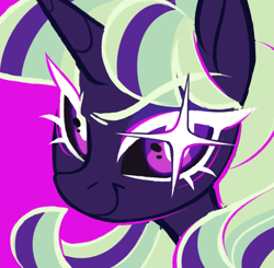 Size: 1913x1872 | Tagged: safe, artist:crimmharmony, starlight glimmer, pony, unicorn, g4, alternate color palette, black sclera, bust, colored sclera, horn, looking at you, portrait, saturated, smiling, smiling at you, white eyelashes, white pupils