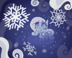 Size: 1109x894 | Tagged: safe, artist:crimmharmony, oc, oc only, oc:snowdrop, pony, female, filly, foal, looking up, smiling, snow, snowfall, snowflake, solo