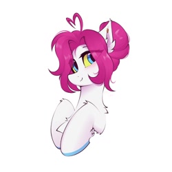 Size: 1280x1280 | Tagged: safe, artist:rieyadraws, oc, oc only, oc:lerk, bat pony, pegasus, pony, blushing, colored hooves, ear fluff, ear piercing, hooves, looking at you, piercing, pink mane, raised hoof, shoulder fluff, simple background, smiling, solo, white background