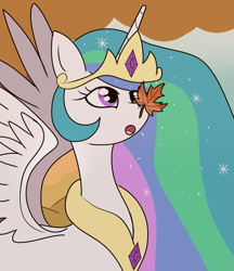 Size: 1571x1818 | Tagged: source needed, safe, artist:fenny-braixen, princess celestia, alicorn, pony, g4, autumn, female, leaf, leaf on nose, mare, solo