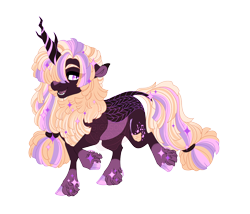 Size: 4800x4100 | Tagged: safe, artist:gigason, oc, oc only, oc:sweep song, kirin, absurd resolution, adoptable, bangs, big mane, big tail, cloven hooves, coat markings, colored, colored belly, colored eartips, colored eyebrows, colored hooves, colored pinnae, cute, cute little fangs, cutie mark on kirin, eye clipping through hair, facial markings, fangs, female, female oc, fetlock tuft, flat colors, fluffy mane, fluffy tail, gradient hooves, gradient mane, gradient tail, hair over one eye, hair tie, halloween, holiday, hooves, horn, kirin horn, kirin oc, leg markings, leonine tail, long mane, long tail, looking back, mane tie, multicolored mane, multicolored tail, obtrusive watermark, open mouth, open smile, pale belly, pink hooves, ponytail, purple coat, purple eyes, purple hooves, raised hoof, raised leg, shaggy mane, shaggy tail, simple background, slit pupils, smiling, socks (coat markings), solo, sparkles, sparkly fetlocks, sparkly legs, sparkly mane, sparkly tail, standing, standing on two hooves, stripe (coat marking), tail, tail tie, thick eyelashes, three quarter view, tied mane, tied tail, transparent background, unshorn fetlocks, watermark