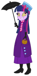 Size: 2000x4112 | Tagged: safe, artist:cartoonmasterv3, artist:nie-martw-sie-o-mnie, twilight sparkle, alicorn, human, equestria girls, g4, clothes, costume, dress, halloween, halloween 2024, halloween costume, holiday, long dress, long skirt, mary poppins, simple background, skirt, solo, transparent background, twilight sparkle (alicorn), umbrella, vector