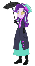 Size: 2000x3765 | Tagged: safe, artist:cartoonmasterv3, artist:nie-martw-sie-o-mnie, starlight glimmer, human, equestria girls, g4, clothes, costume, dress, halloween, halloween 2024, halloween costume, holiday, long dress, long skirt, mary poppins, simple background, skirt, solo, transparent background, umbrella