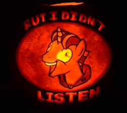 Size: 3417x3049 | Tagged: safe, artist:archiveit1, party favor, pony, unicorn, g4, bust, exploitable meme, faic, glowing, halloween, holiday, horn, i didn't listen, image macro, jack-o-lantern, male, meme, portrait, pumpkin, pumpkin carving