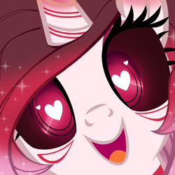 Size: 2598x2598 | Tagged: safe, artist:alicedamegalodon, artist:drpancakees, artist:lovebuggo_, edit, vector edit, oc, oc only, oc:scarlet comet, alicorn, pony, g4, close-up, female, g4 style, heart, heart eyes, hi anon, looking at you, mare, meme, open mouth, open smile, red eyes, smiling, stare, staring at you, staring into your soul, two toned mane, vector, wingding eyes