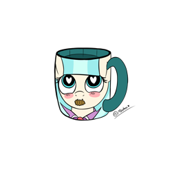 Size: 1000x1000 | Tagged: safe, artist:mashee, biscuit, coco pommel, earth pony, g4, :3, adorable face, big eyes, blue eyes, blue mane, blush lines, blushing, cup, cute, eyes open, female, heart, heart eyes, looking at you, looking up, mare, profile, simple background, transparent background, wingding eyes