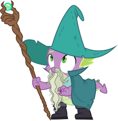 Size: 3000x3068 | Tagged: safe, artist:cloudy glow, spike, dragon, dungeons and discords, g4, my little pony: friendship is magic, garbuncle, hat, male, simple background, solo, staff, transparent background, vector, wizard hat