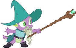 Size: 4708x3000 | Tagged: safe, artist:cloudy glow, spike, dragon, dungeons and discords, g4, my little pony: friendship is magic, garbuncle, hat, male, simple background, solo, staff, transparent background, vector, wizard hat