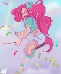 Size: 1135x1367 | Tagged: safe, artist:catalleen, pinkie pie, human, equestria girls, g4, clothes, female, socks, solo, striped socks