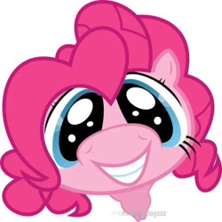 Size: 702x700 | Tagged: safe, pinkie pie, earth pony, pony, g4, close-up, female, grin, looking at you, simple background, smiling, solo, white background