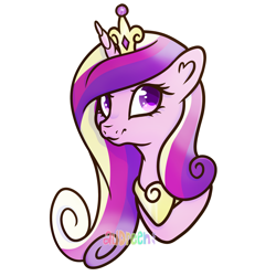 Size: 2480x2480 | Tagged: safe, artist:audreen, princess cadance, alicorn, pony, g4, bust, colored pupils, crown, female, heart ears, jewelry, mare, peytral, regalia, simple background, solo, white background