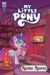 Size: 2063x3131 | Tagged: safe, artist:shauna j. grant, idw, official comic, misty brightdawn, unicorn, g5, maretime mysteries #1, my little pony: maretime mysteries, official, spoiler:comic, spoiler:g5, spoiler:g5comic, comic, comic cover, cover, cover art, female, high res, horn, lava lamp, mare, rebirth misty