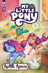 Size: 2063x3131 | Tagged: safe, artist:abigail starling, idw, official comic, hitch trailblazer, misty brightdawn, sparky sparkeroni, sunny starscout, dragon, earth pony, pony, unicorn, g5, maretime mysteries #2, my little pony: maretime mysteries, official, spoiler:comic, spoiler:g5, spoiler:g5comic, comic cover, cover, cover art, female, horn, male, mane stripe sunny, mare, rebirth misty, stallion