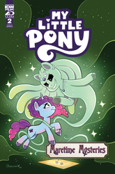 Size: 2063x3131 | Tagged: safe, artist:shauna j. grant, idw, official comic, misty brightdawn, raneigh, ghost, ghost pony, pony, undead, unicorn, g5, maretime mysteries #2, my little pony: maretime mysteries, official, spoiler:comic, spoiler:g5, spoiler:g5comic, board game, comic, comic cover, cover, cover art, female, horn, magic, mare, my little pony logo, rebirth misty