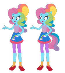 Size: 582x647 | Tagged: safe, artist:selenaede, artist:user15432, rainbow dash (g3), human, equestria girls, g3, g3.5, g4, base used, clothes, cutie mark on clothes, equestria girls style, equestria girls-ified, g3 to equestria girls, g3 to g4, g3.5 to g4, generation leap, open mouth, ponied up, pony ears, rainbow dash always dresses in style, shoes, simple background, skirt, smiling, socks, solo, tank top, transparent background