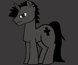 Size: 1200x1001 | Tagged: safe, artist:gothvamp22, oc, oc only, oc:black cross, pony, unicorn, ear piercing, horn, male, piercing, simple background, solo, stallion