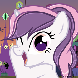 Size: 3072x3072 | Tagged: safe, artist:blackcherry, oc, oc only, oc:sweetieck dreams, pony, unicorn, mlp fim's fourteenth anniversary, g4, colored hooves, cute, eyelashes, female, filly, foal, hooves, horn, mare, not sweetie belle, orange eyes, outdoors, smiling, solo, tail, two toned mane, two toned tail, unicorn horn