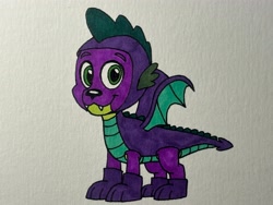 Size: 4032x3024 | Tagged: safe, artist:dylanwayneburk, spike, spike the regular dog, dog, equestria girls, g4, clothes, costume, dragon costume, halloween, halloween costume, high res, looking at you, male, simple background, smiling, smiling at you, solo, traditional art