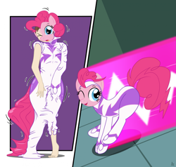 Size: 1967x1873 | Tagged: safe, artist:redpaladin, fili-second, pinkie pie, earth pony, goo, human, pony, g4, human to pony, living clothes, living suit, transformation